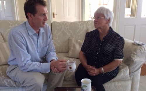David visits cancer patient Ann Wilkinson at her home in Usk
