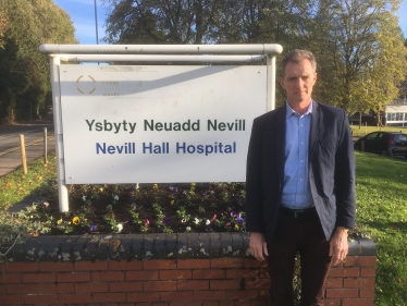 David outside Nevill Hall Hospital, Abergavenny