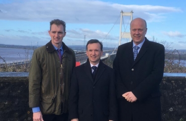 David with Alun Cairns, Secretary of State for Wales, and Chris Grayling, Secretary of State for Transport, at the Severn crossing.